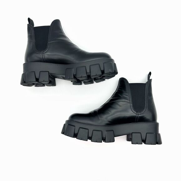 PRADA Black Leather Monolith Chelsea Boots 40 US 10 Chunky Platform - Picture 11 of 15